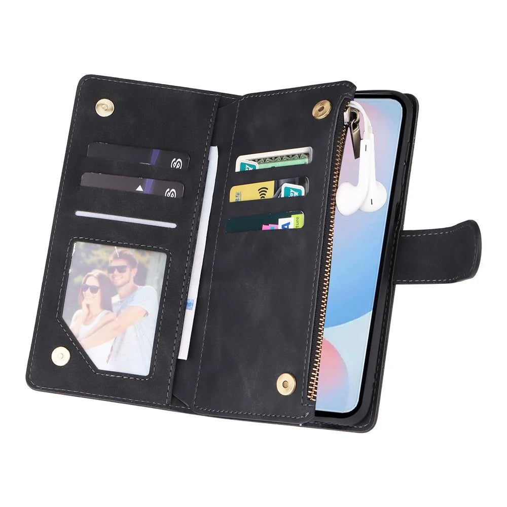 For Samsung Galaxy A56 5G Case Zipper Wallet Multiple Card Slots Leather Phone Cover - Black - 3