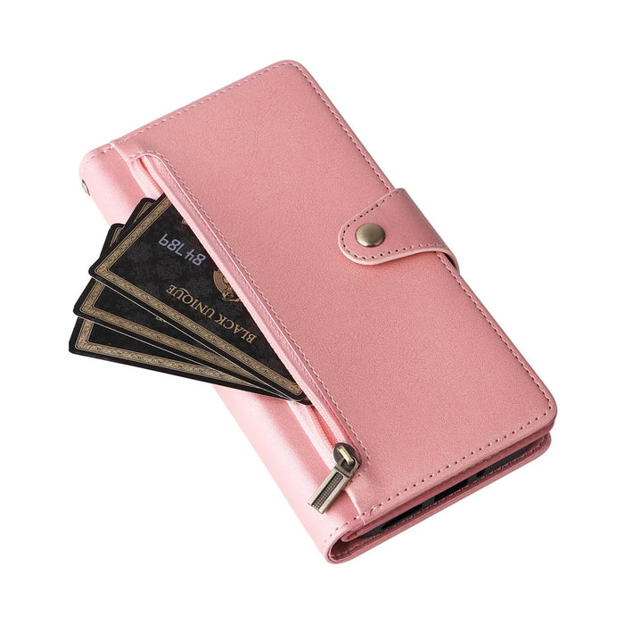 For Google Pixel 9a Case Zipper Wallet Leather Stand Phone Cover Rivet Decor - Rose Gold - 4