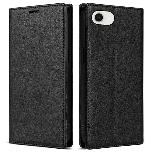 For iPhone 17e / 16e Wallet Case Magnetic Closure PU Leather Phone Cover - Black - 1