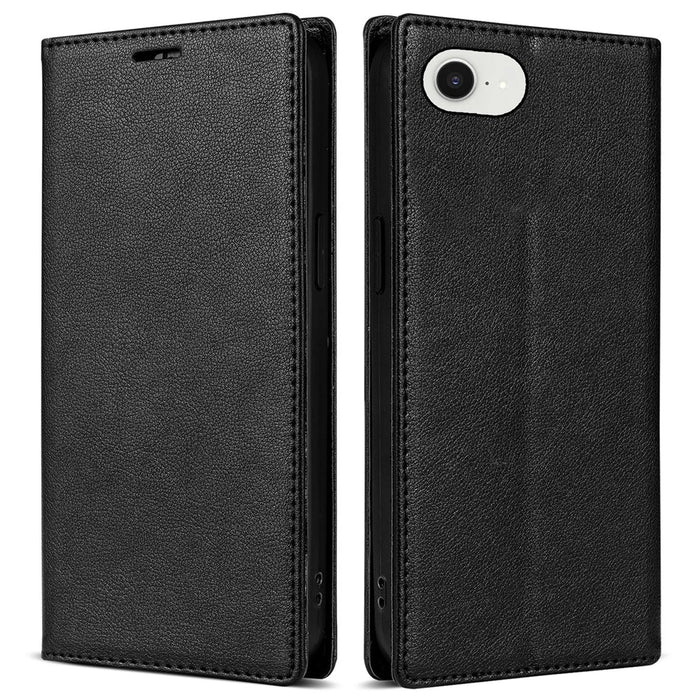 For iPhone 17e / 16e Wallet Case Magnetic Closure PU Leather Phone Cover - Black - 1