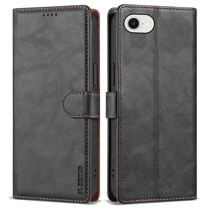 N.BEKUS CSJ-001 For iPhone 17e / 16e Stand Case PU Leather Wallet Phone Cover - Black - 1