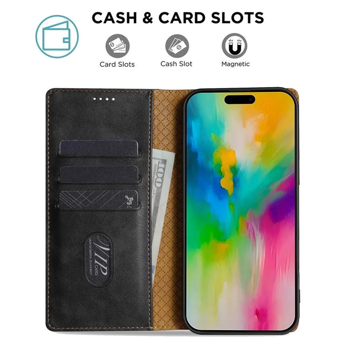N.BEKUS CSJ-001 For iPhone 17e / 16e Stand Case PU Leather Wallet Phone Cover - Black - 4