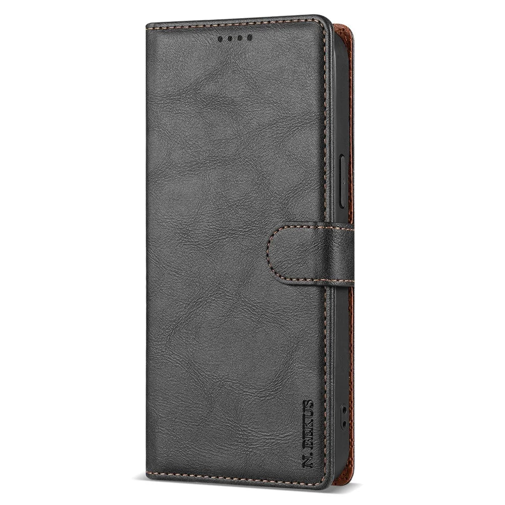 N.BEKUS CSJ-001 For iPhone 17e / 16e Stand Case PU Leather Wallet Phone Cover - Black - 7