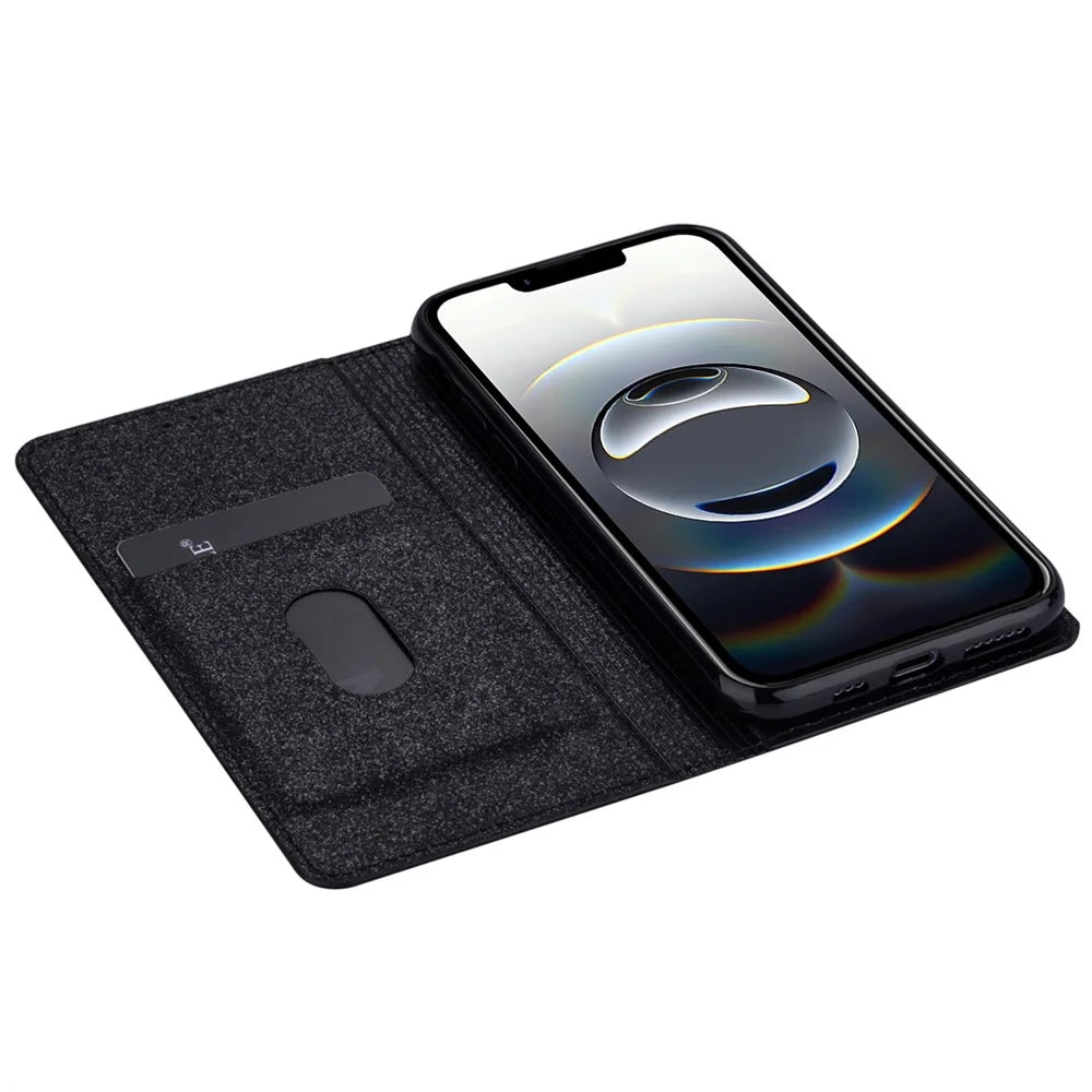 For iPhone 17e / 16e Case Glittery PU Leather + TPU Card Slot Phone Cover - Black - 3