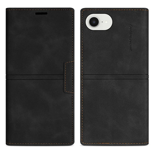 For iPhone 17e / 16e Wallet Case Magnetic Closing Leather Phone Cover - Black - 1