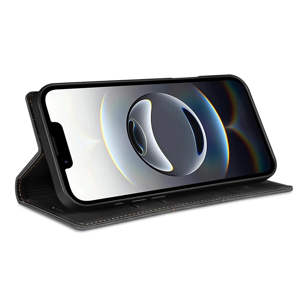 For iPhone 17e / 16e Wallet Case Magnetic Closing Leather Phone Cover - Black - 3
