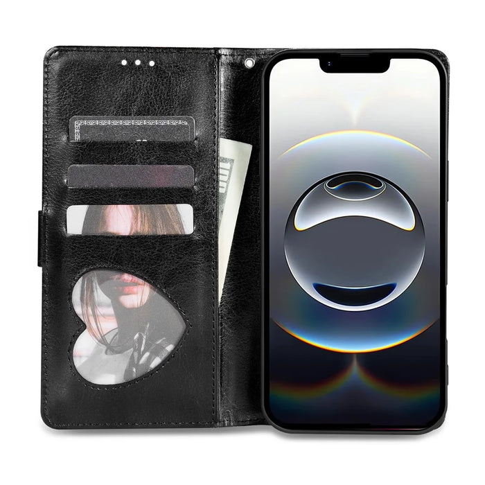 For iPhone 17e / 16e Stand Case Glitter Phone Leather Cover Zipper Pocket - Black - 3