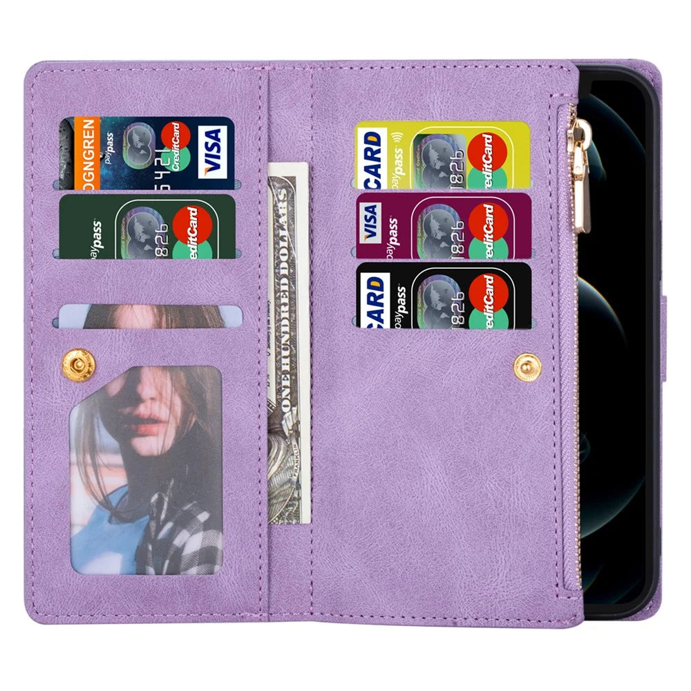 For iPhone 17e / 16e Wallet Case Color Splicing Leather Phone Cover with Stand - Purple - 2