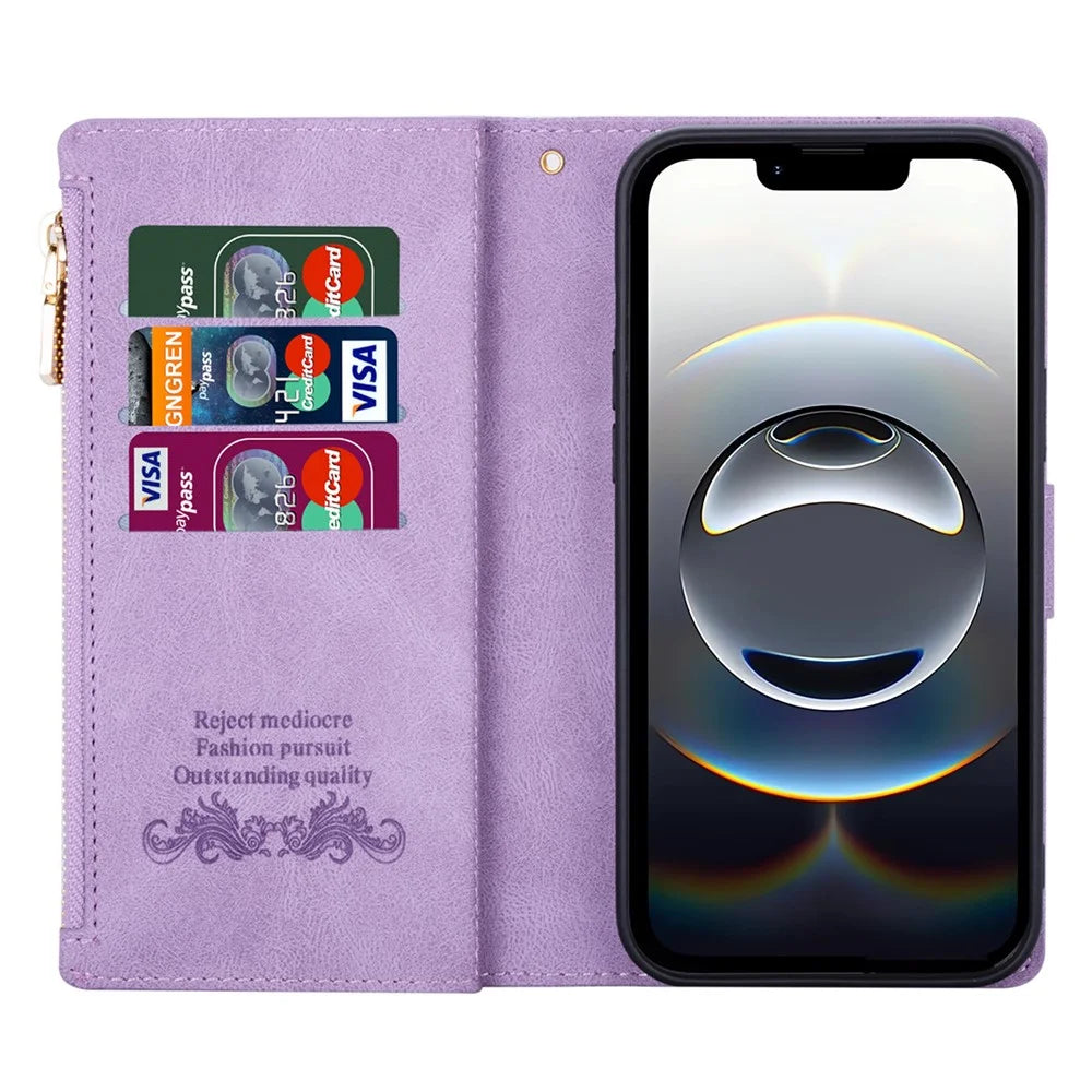 For iPhone 17e / 16e Wallet Case Color Splicing Leather Phone Cover with Stand - Purple - 3