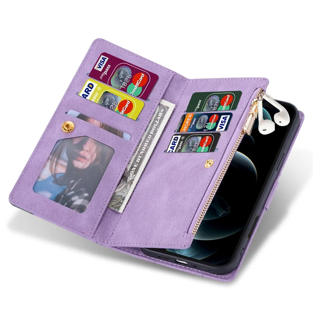 For iPhone 17e / 16e Wallet Case Color Splicing Leather Phone Cover with Stand - Purple - 5
