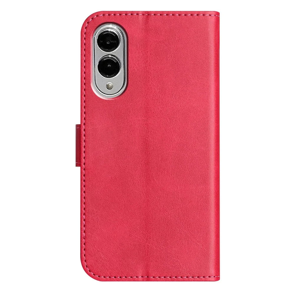 For Samsung Galaxy S25 Edge Stand Case with Strap PU Leather Wallet Phone Cover S Shape Stitching Design - Rose - 7