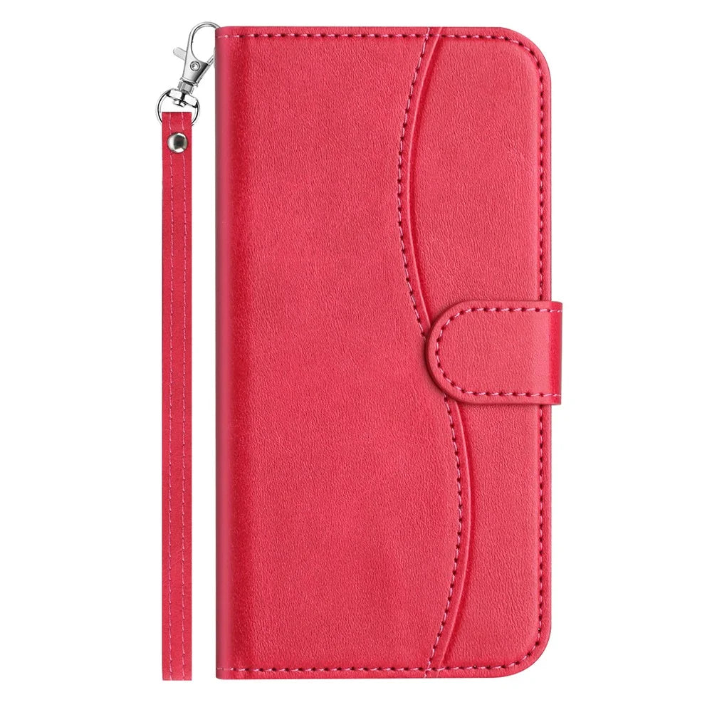 For OnePlus 13 Stand Case with Strap PU Leather Wallet Phone Cover S Shape Stitching Design - Rose - 6