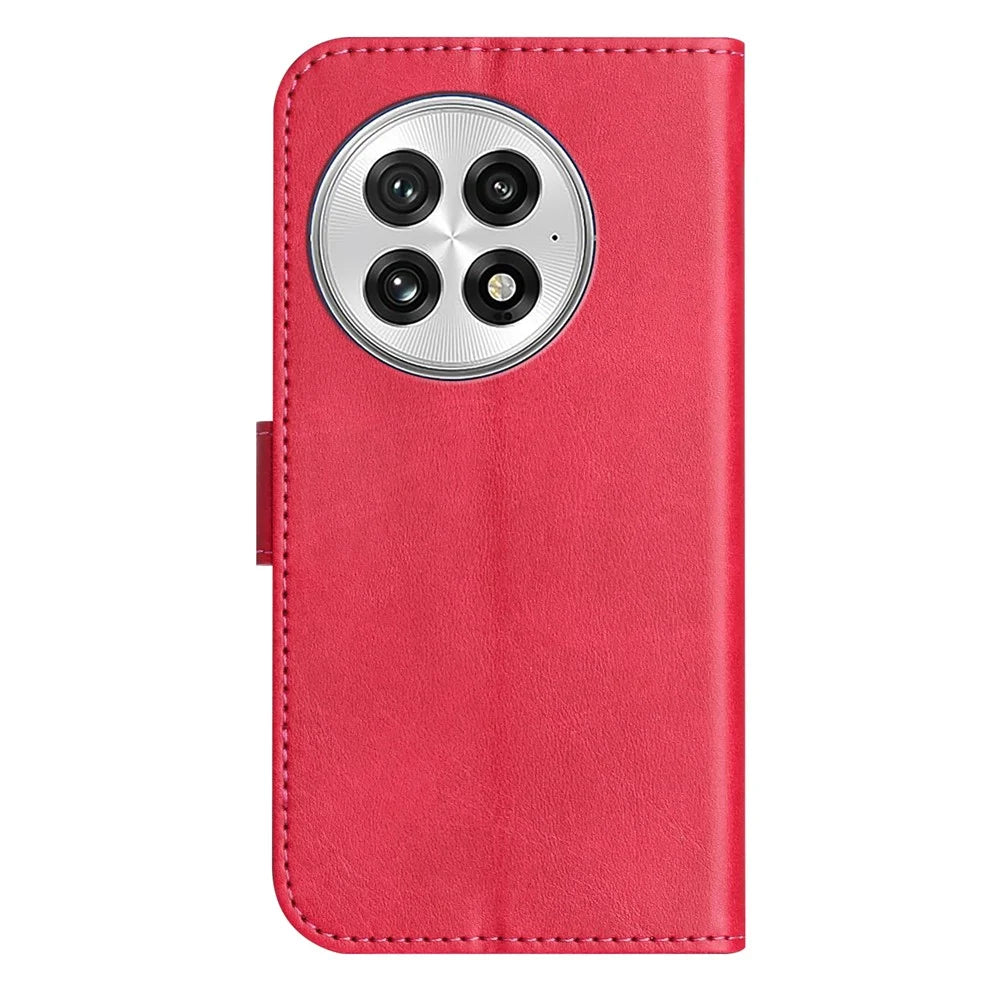For OnePlus 13 Stand Case with Strap PU Leather Wallet Phone Cover S Shape Stitching Design - Rose - 7