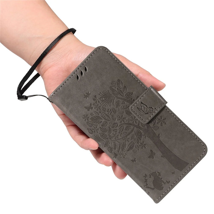 For Samsung Galaxy S25 Edge Phone Case with Stand Cat Tree Pattern Leather Wallet Mobile Cover - Grey - 5