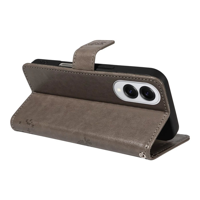 For Samsung Galaxy S25 Edge Phone Case with Stand Cat Tree Pattern Leather Wallet Mobile Cover - Grey - 7