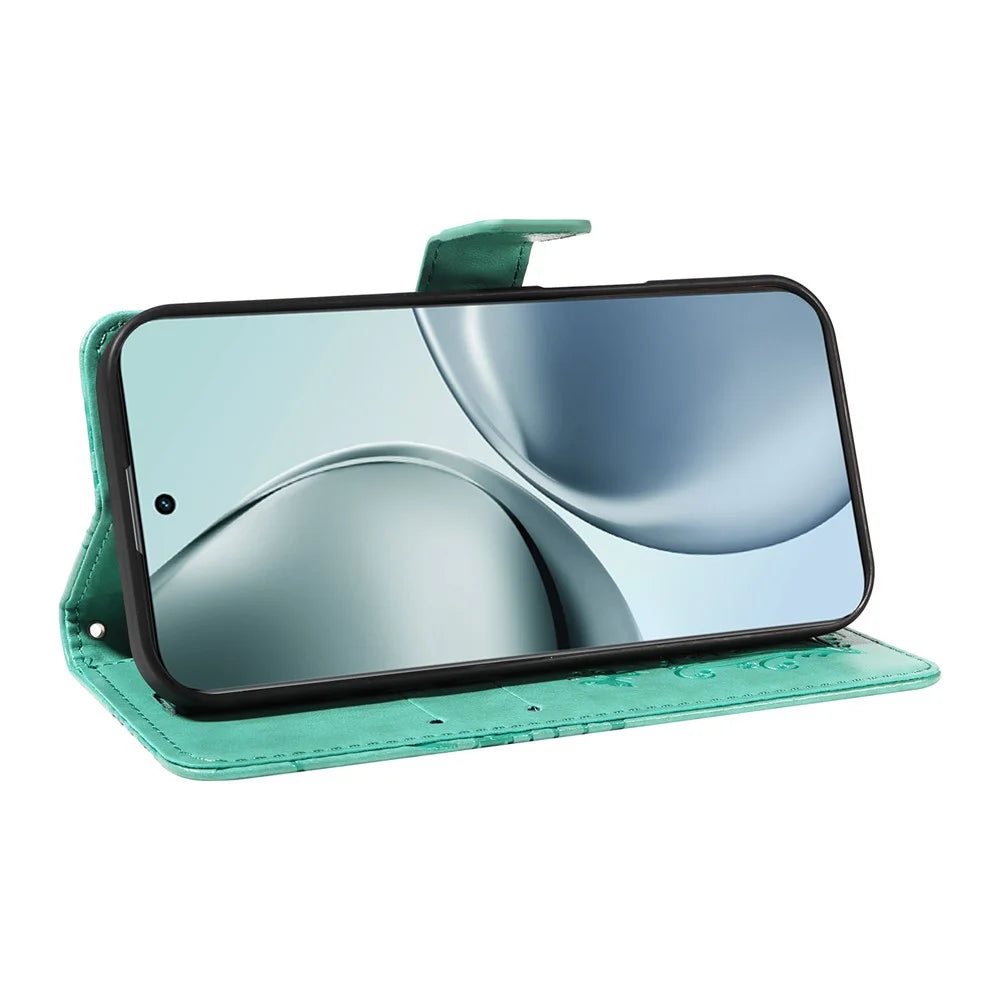 For Realme 14 Pro+ 5G Wallet Case Floral Butterfly Imprinted Leather Phone Cover Stand -  Green - 3