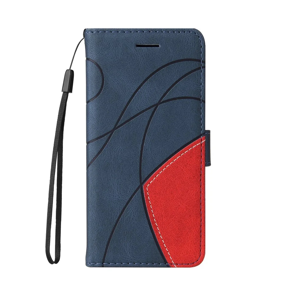 For Samsung Galaxy S25 Edge Leather Phone Case Stand Wallet with Bi-colour Splicing Design - Blue - 2