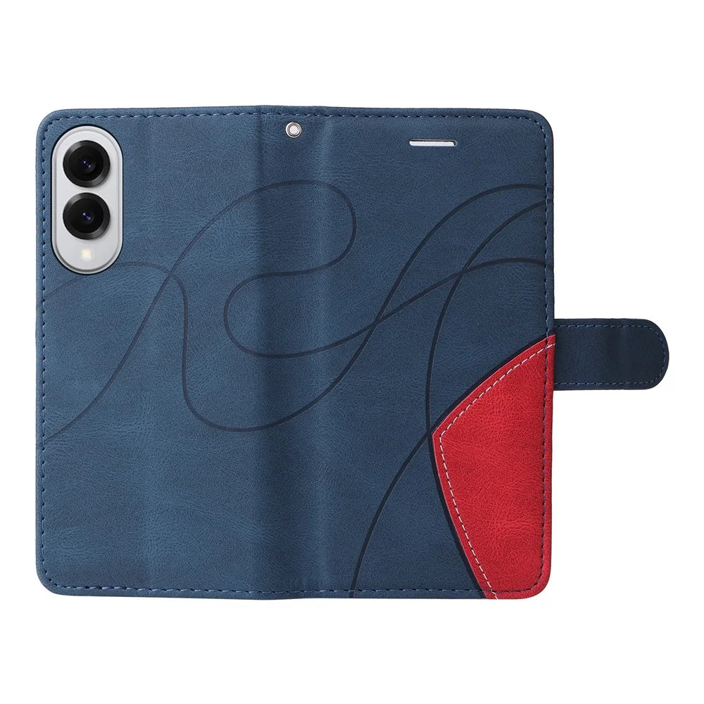 For Samsung Galaxy S25 Edge Leather Phone Case Stand Wallet with Bi-colour Splicing Design - Blue - 4