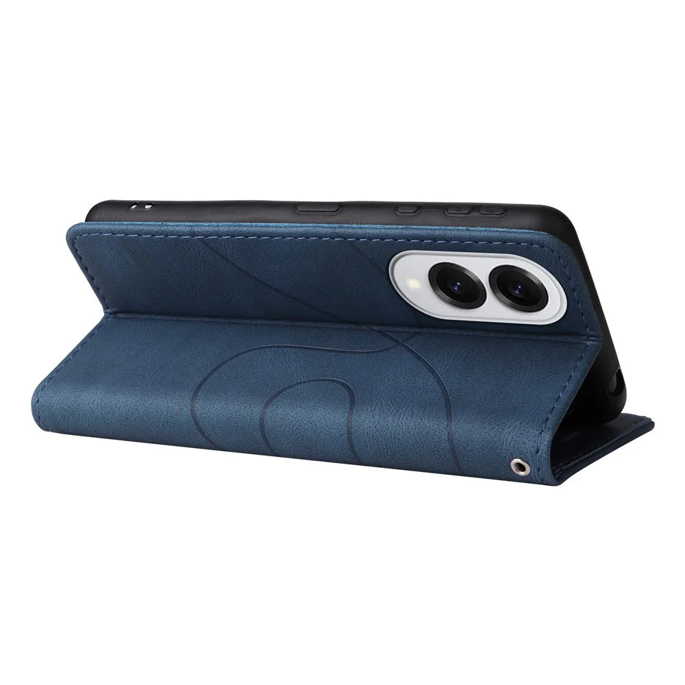 For Samsung Galaxy S25 Edge Leather Phone Case Stand Wallet with Bi-colour Splicing Design - Blue - 5