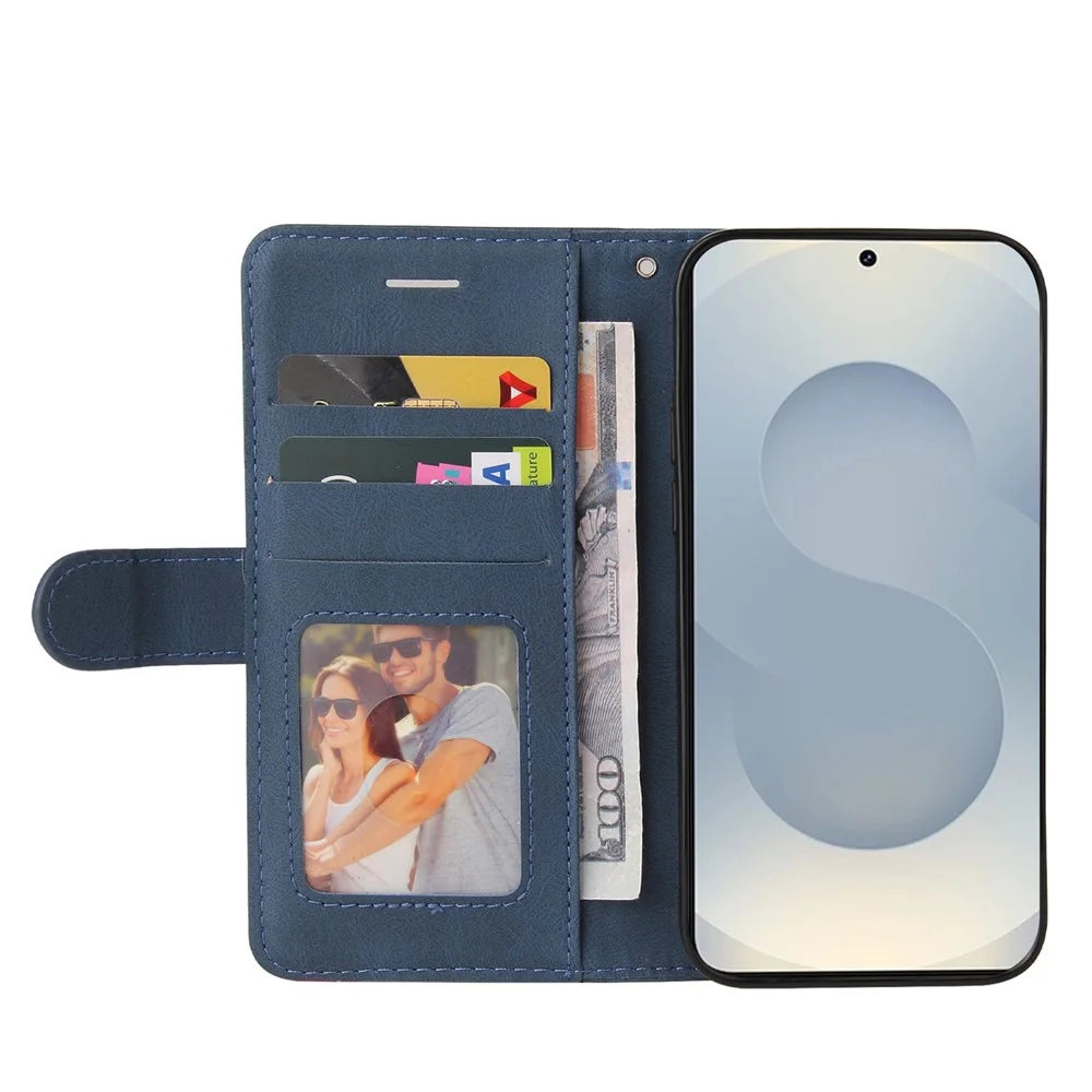 For Samsung Galaxy S25 Edge Leather Phone Case Stand Wallet with Bi-colour Splicing Design - Blue - 6