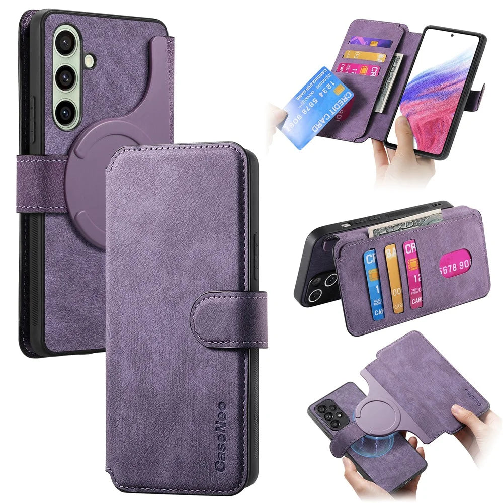 CASENEO For Samsung Galaxy A56 5G Magnetic Case  Detachable Leather Phone Wallet Cover  - Purple - 1