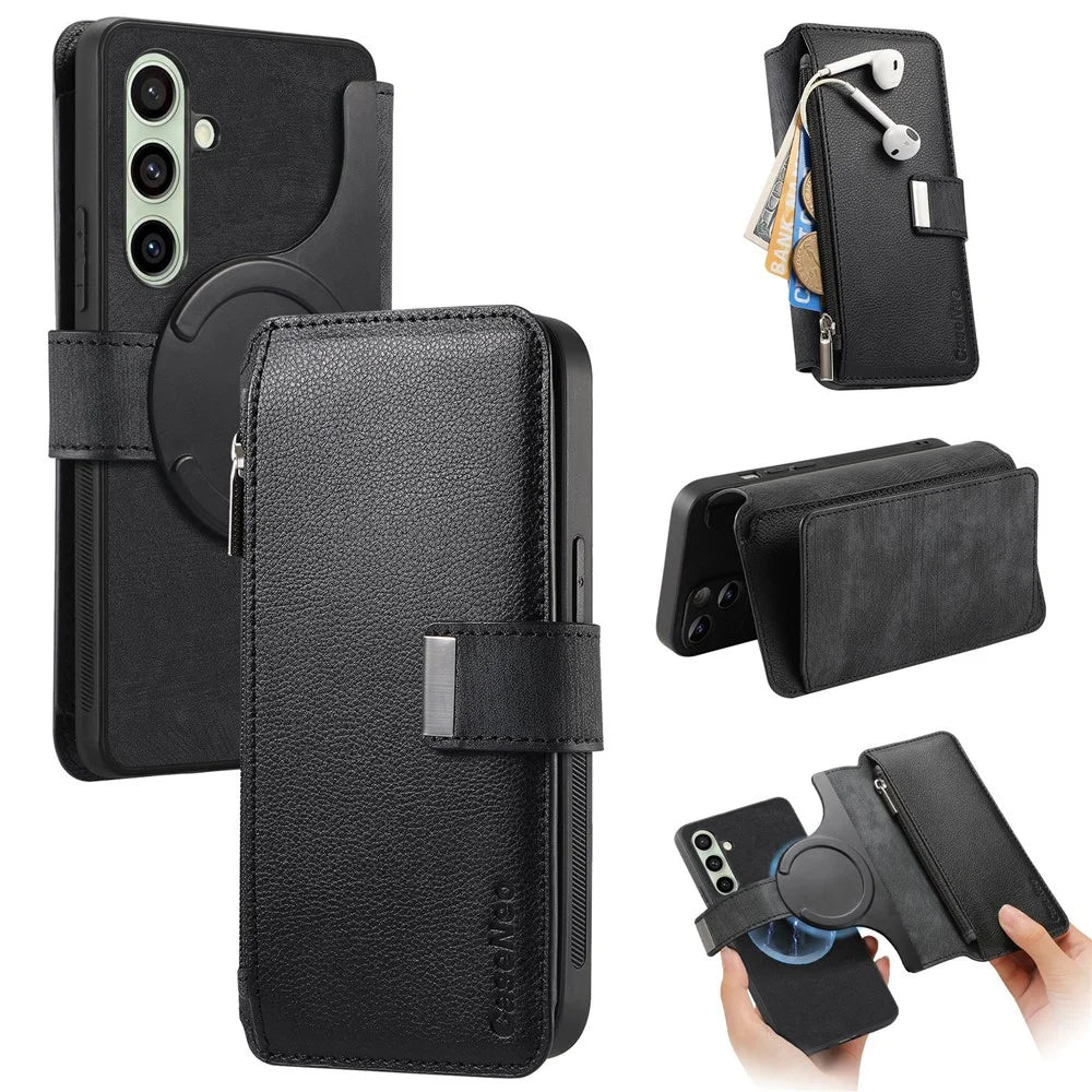 CASENEO For Samsung Galaxy A26 5G Case  MW-02 Detachable Magnetic Leather Flip Phone Cover - Black - 1