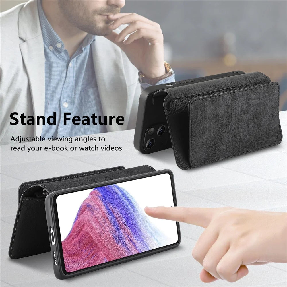 CASENEO For Samsung Galaxy S25 Case  MW-02 Detachable Magnetic Leather Flip Phone Cover - Black - 7