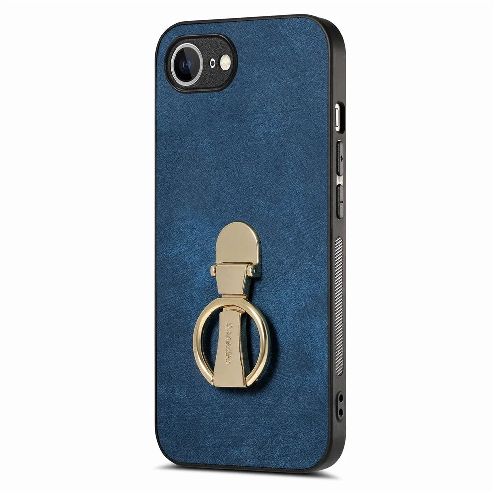 CASENEO D22 For iPhone 17e / 16e Case Folding Kickstand Retro Leather Back Phone Cover - Blue - 1