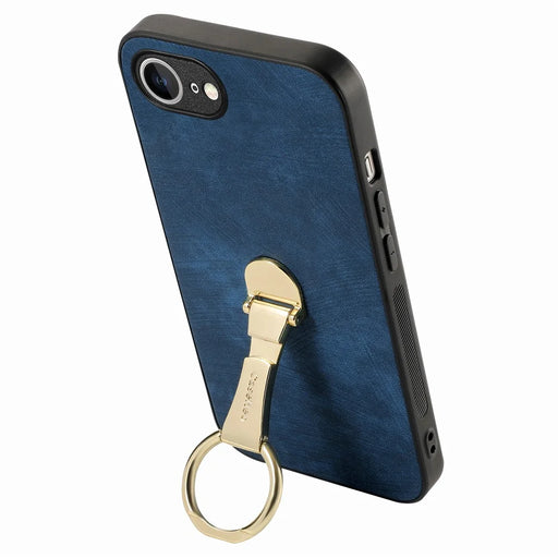 CASENEO D22 For iPhone 17e / 16e Case Folding Kickstand Retro Leather Back Phone Cover - Blue - 2