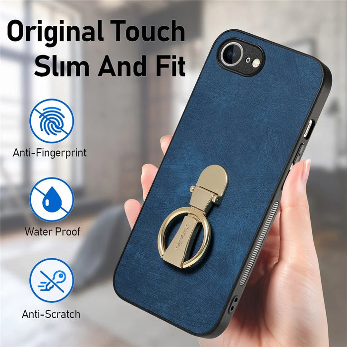 CASENEO D22 For iPhone 17e / 16e Case Folding Kickstand Retro Leather Back Phone Cover - Blue - 6