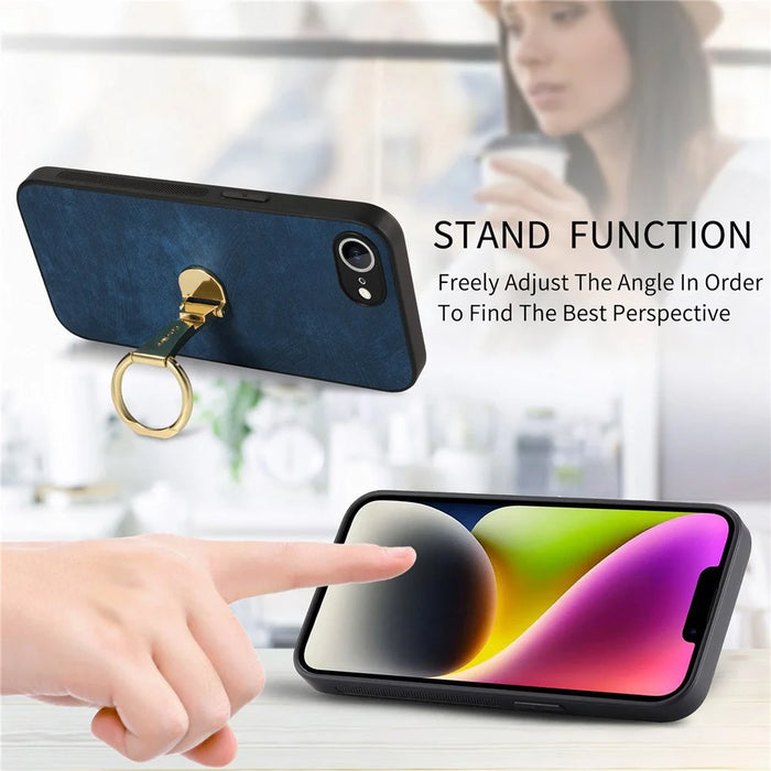 CASENEO D22 For iPhone 17e / 16e Case Folding Kickstand Retro Leather Back Phone Cover - Blue - 7