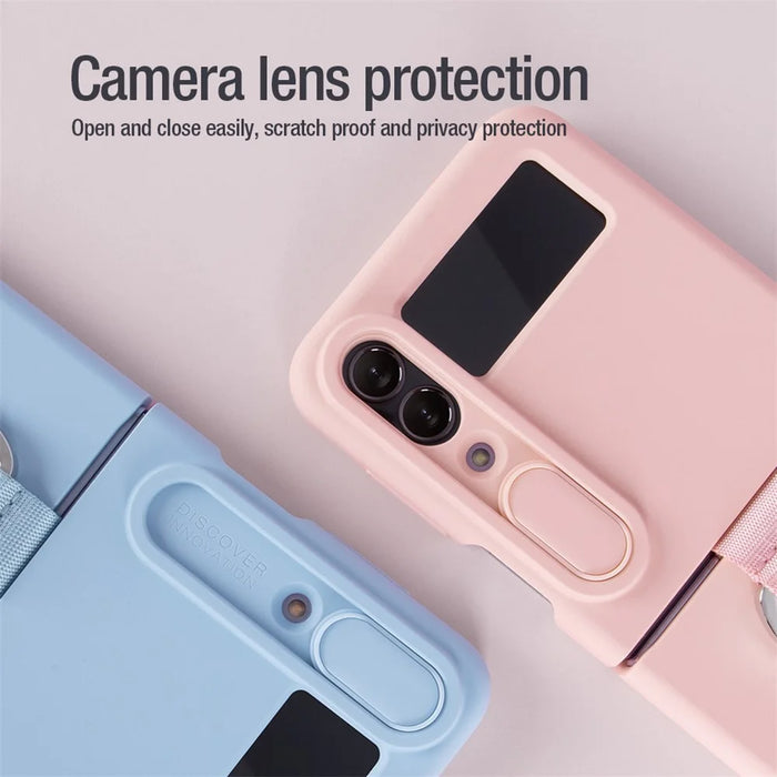 NILLKIN for Samsung Galaxy Z Flip4 5G Camera Lens Slide Cover Design Liquid Silicone Phone Case Drop-proof Protective Cover with Finger Ring - Green - 6