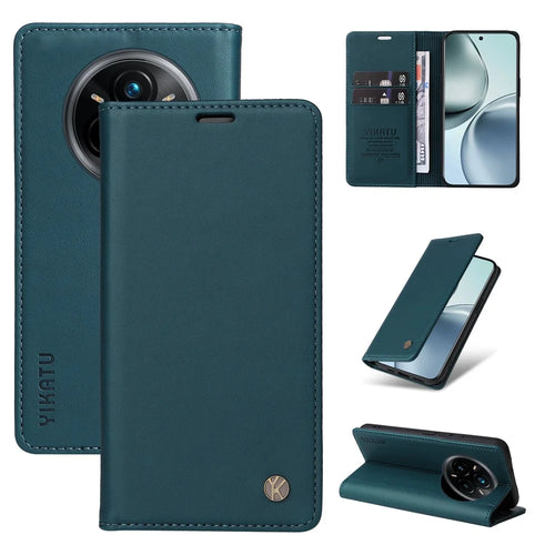 YIKATU For Realme 14 Pro+ 5G Phone Cases  Magnetic Closure PU Leather Mobile Cover  - Green - 1