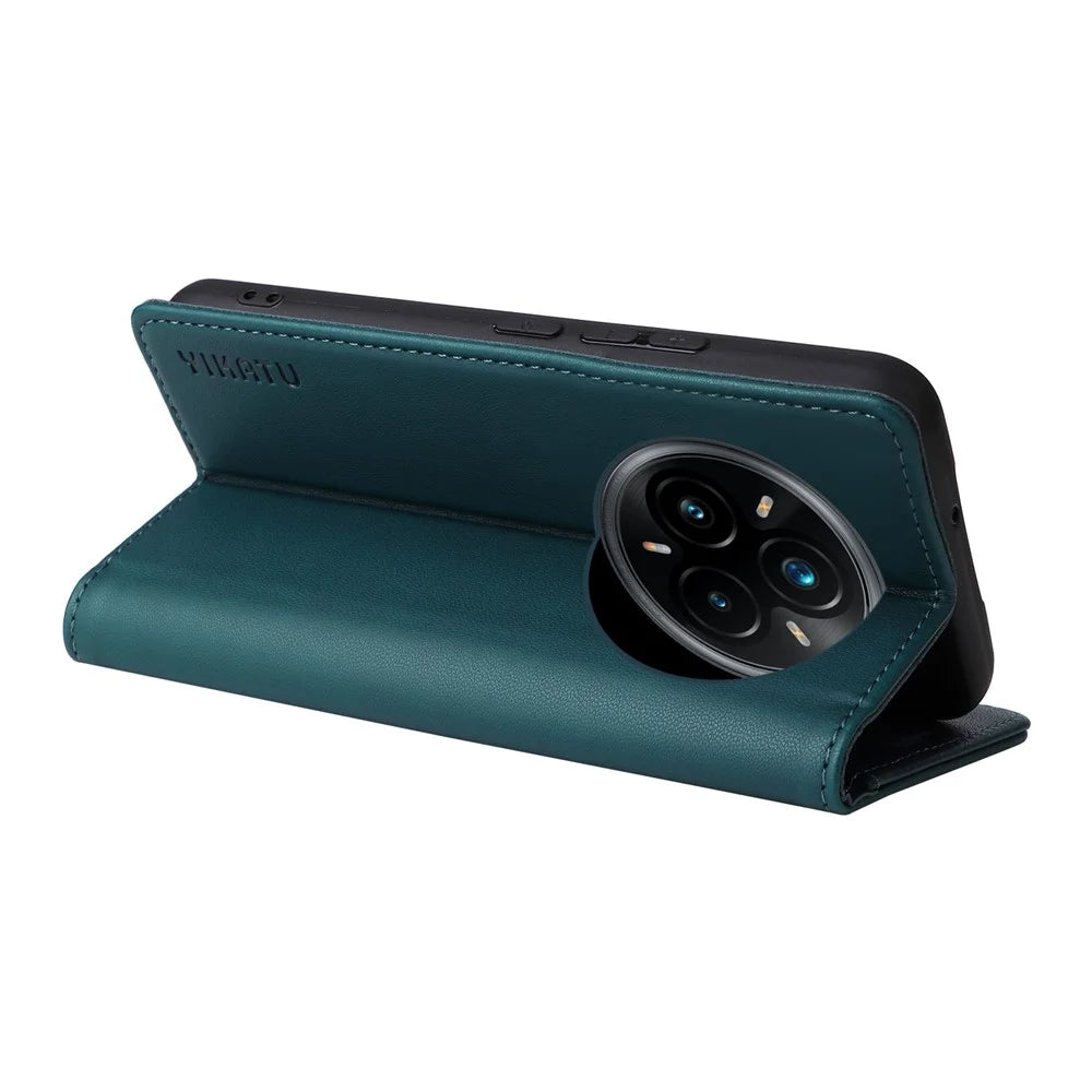 YIKATU For Realme 14 Pro+ 5G Phone Cases  Magnetic Closure PU Leather Mobile Cover  - Green - 3