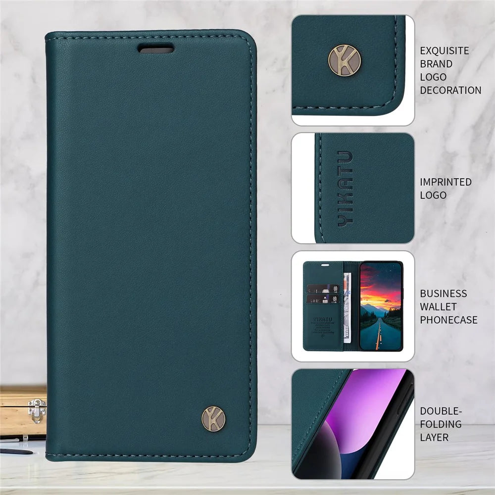 YIKATU For Realme 14 Pro+ 5G Phone Cases  Magnetic Closure PU Leather Mobile Cover  - Green - 5