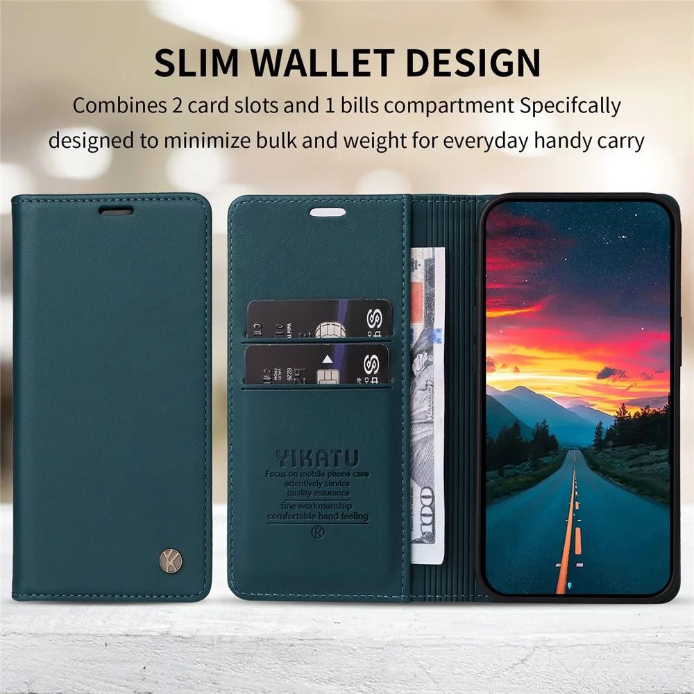 YIKATU For Realme 14 Pro+ 5G Phone Cases  Magnetic Closure PU Leather Mobile Cover  - Green - 7