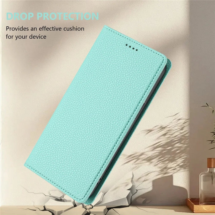 For iPhone 17e / 16e Wallet Case RFID Blocking Litchi Texture Leather Mobile Cover - Mint Green - 4