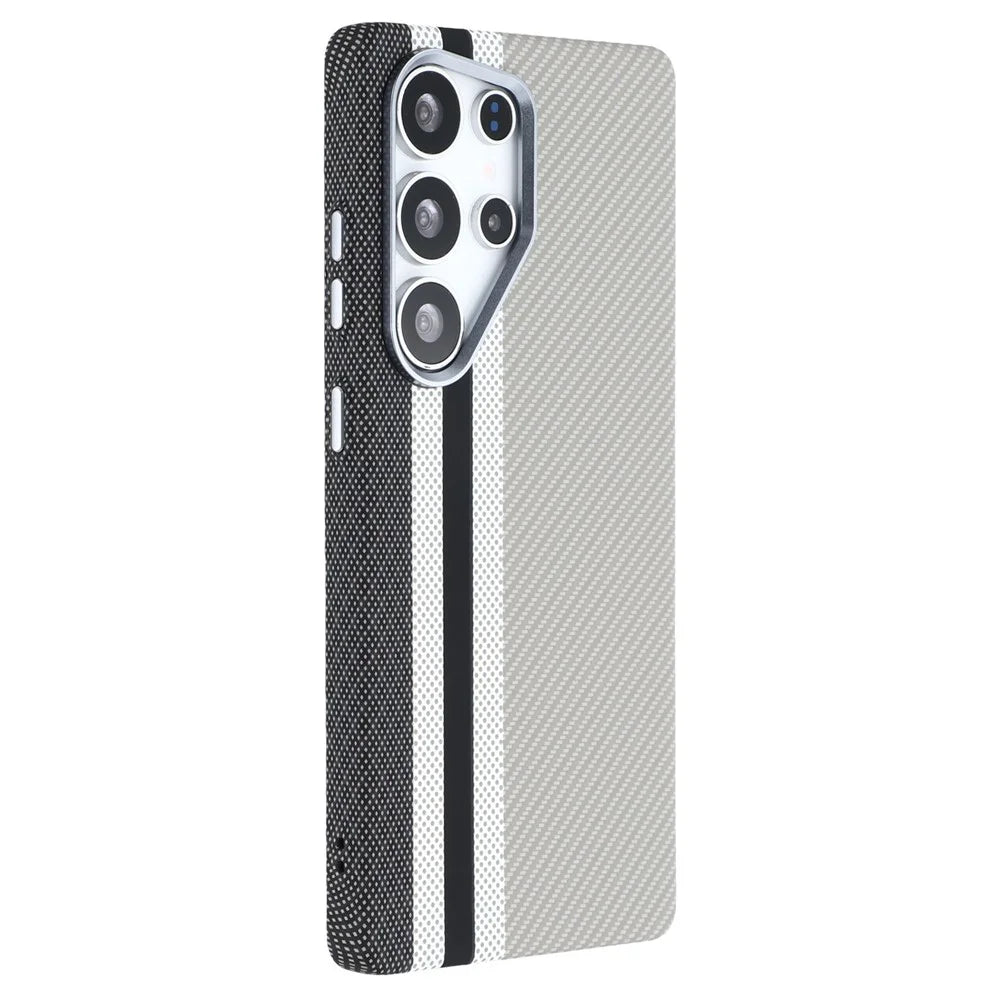 For Samsung Galaxy S25 Ultra Magnetic Case Carbon Fiber Texture Water Transfer PC Phone Cover - Grey Vertical Stripes - 1