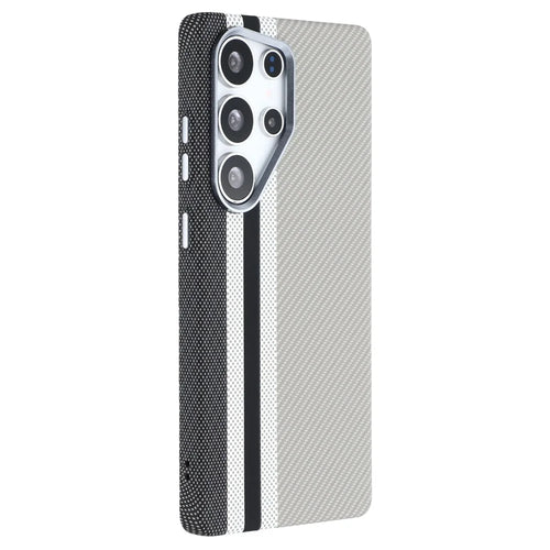 For Samsung Galaxy S25 Ultra Magnetic Case Carbon Fiber Texture Water Transfer PC Phone Cover - Grey Vertical Stripes - 1