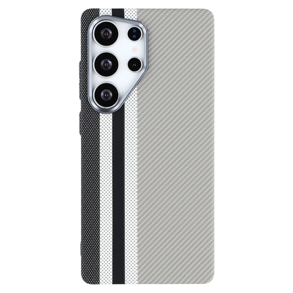 For Samsung Galaxy S25 Ultra Magnetic Case Carbon Fiber Texture Water Transfer PC Phone Cover - Grey Vertical Stripes - 3
