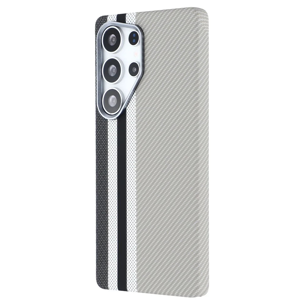 For Samsung Galaxy S25 Ultra Magnetic Case Carbon Fiber Texture Water Transfer PC Phone Cover - Grey Vertical Stripes - 4