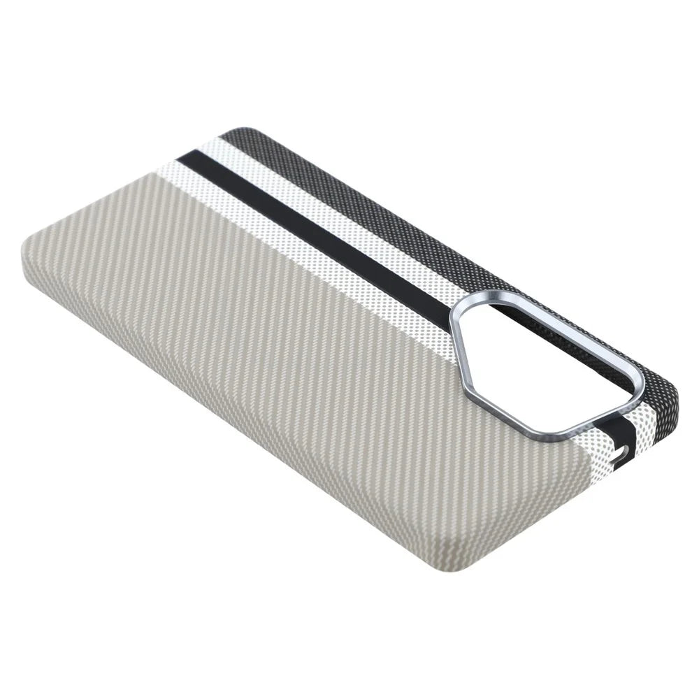 For Samsung Galaxy S25 Ultra Magnetic Case Carbon Fiber Texture Water Transfer PC Phone Cover - Grey Vertical Stripes - 6