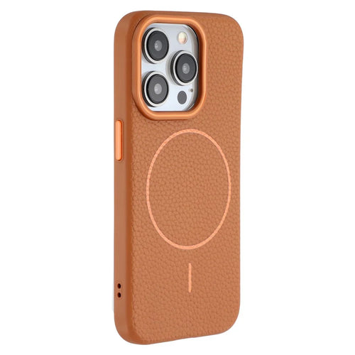 For iPhone 15 Pro Magnetic Case Litchi Texture TPU Phone Cover Compatible with MagSafe - Brown - 1