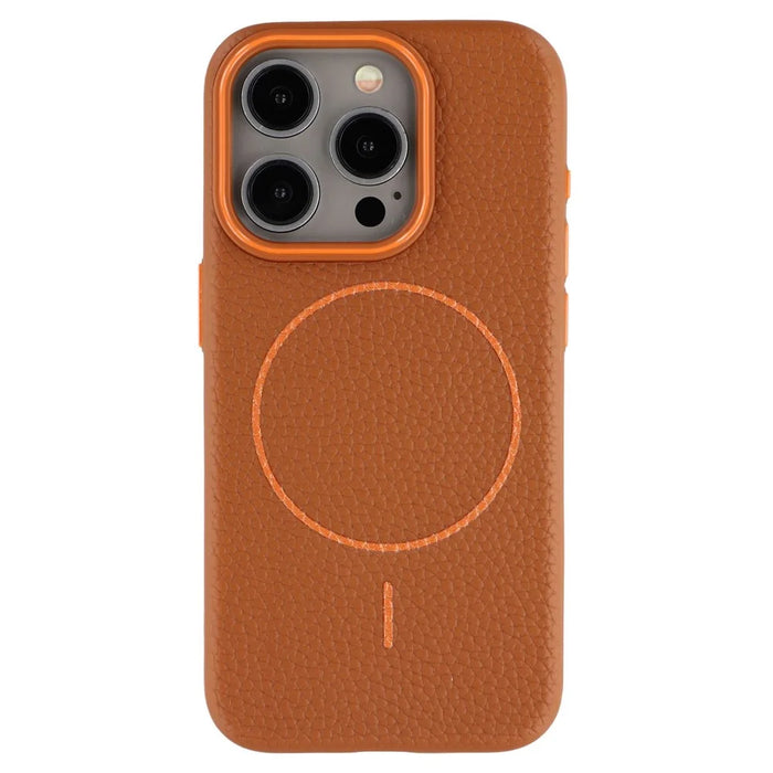 For iPhone 15 Pro Magnetic Case Litchi Texture TPU Phone Cover Compatible with MagSafe - Brown - 3