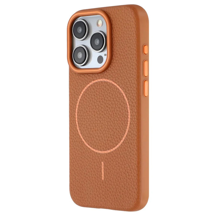 For iPhone 15 Pro Magnetic Case Litchi Texture TPU Phone Cover Compatible with MagSafe - Brown - 4