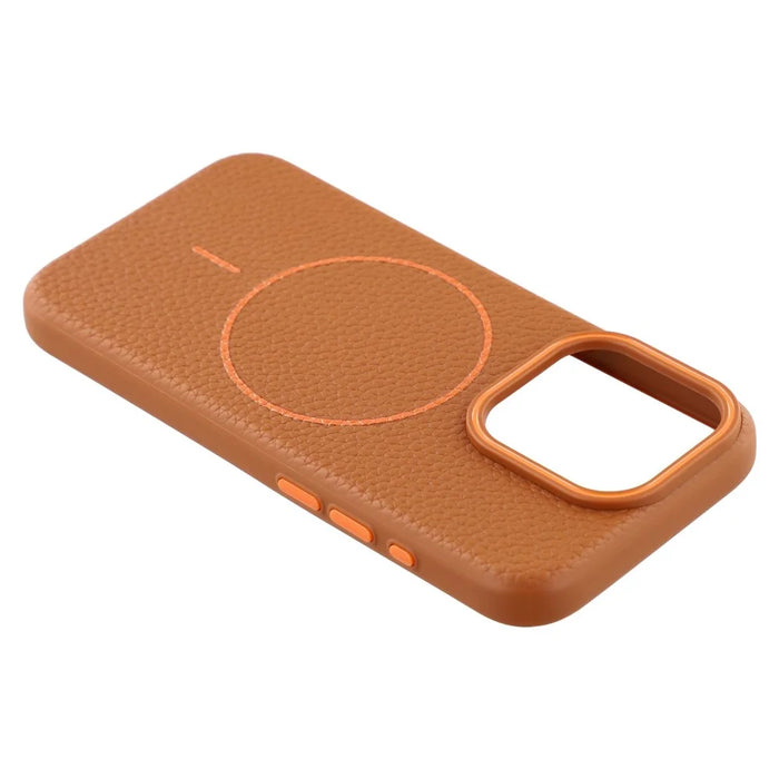 For iPhone 15 Pro Magnetic Case Litchi Texture TPU Phone Cover Compatible with MagSafe - Brown - 5