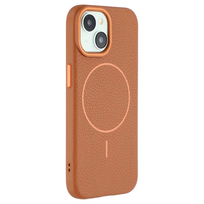 For iPhone 15 Magnetic Case Litchi Texture TPU Phone Cover Compatible with MagSafe - Brown - 1