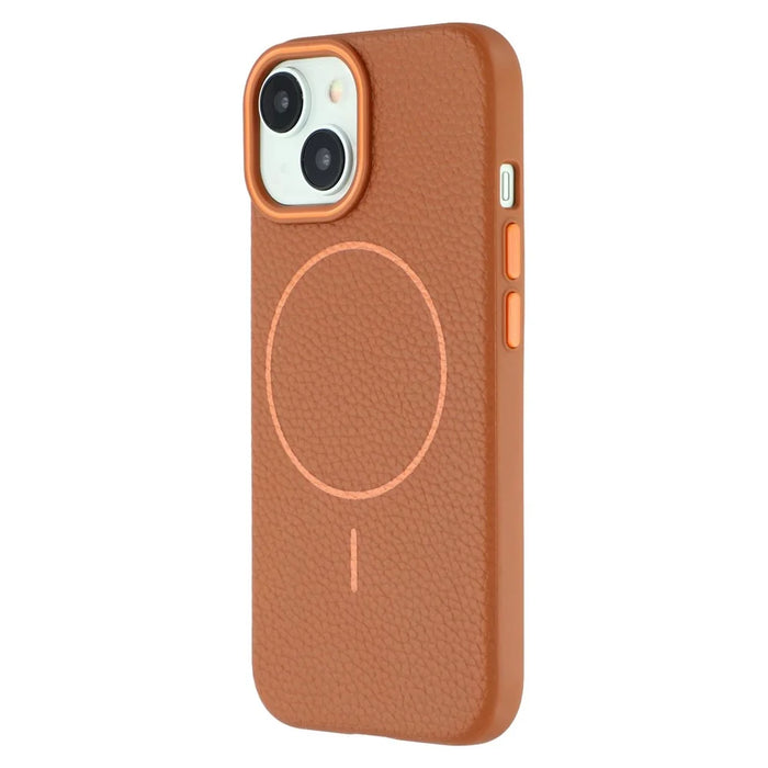 For iPhone 15 Magnetic Case Litchi Texture TPU Phone Cover Compatible with MagSafe - Brown - 4