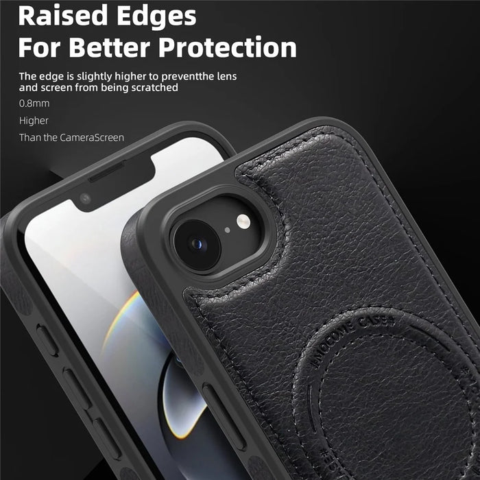 For iPhone 17e / 16e Case Compatible with MagSafe with Folded Kickstand PC Silicone Leather Phone Back Cover  - Black - 5
