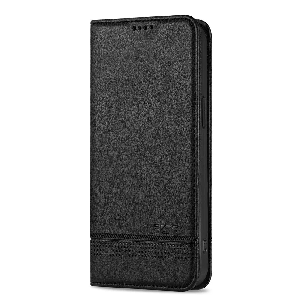 AZNS For iPhone 17e / 16e Case Cowhide Texture PU Leather Wallet Phone Cover - Black - 7